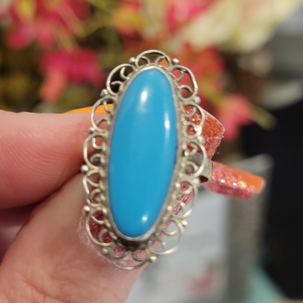 VINTAGE GENUINE TAXCO Turquoise sterling silver ring 5.5 RARE HTF GORGEOUS 😍